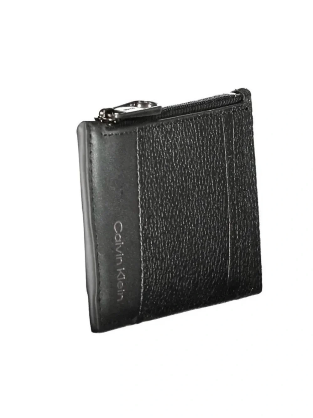 Calvin Klein Men’s Black Pebbled Leather Zip Card Holder Wallet – New